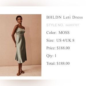 BHLDN Leti moss green bridesmaid dress, size 4